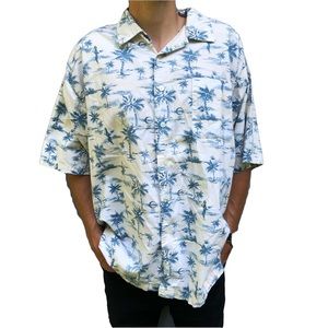 Blue and white palm trees Hawaiian shirt